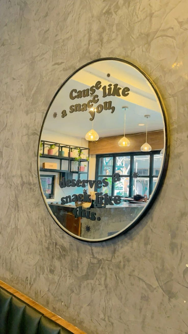 "cuz a snacc like you deserves a snack like this" Round Orange Cafe Mirror (Pre Order)
